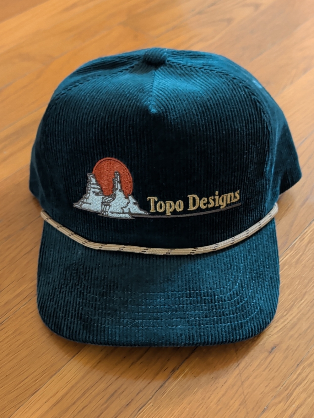 Topo Designs Dark Teal Corduroy Cap with Sunset Patch